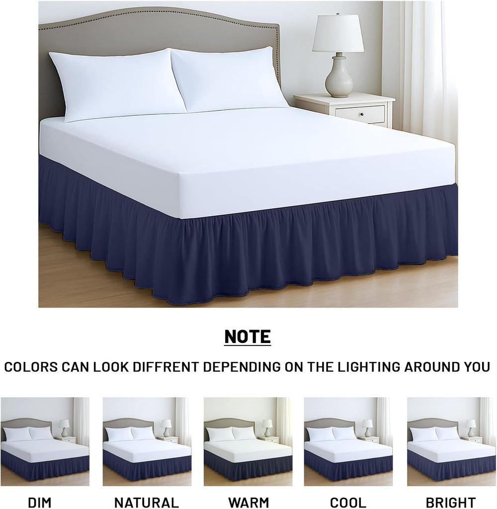 24 Inch Drop Ruffled Bed Skirt Queen - Classic Gathered Styling, Platform Style Dust Ruffle with Secure Fit, Split