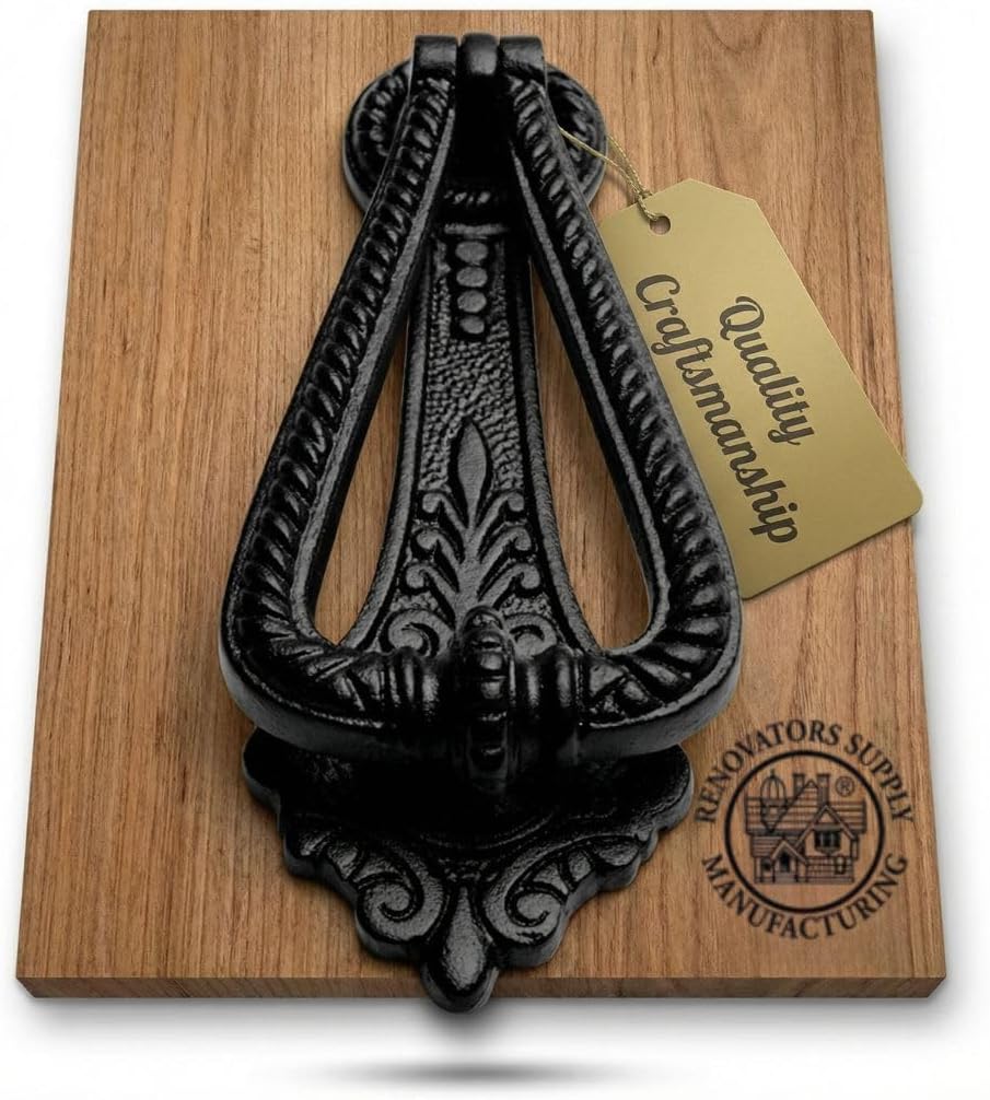 ᴹ Heavy Ornamental DesignDoor Knocker - Cast Iron Construction, RSF Finish, 7 Inch Long with Mounting Hardware