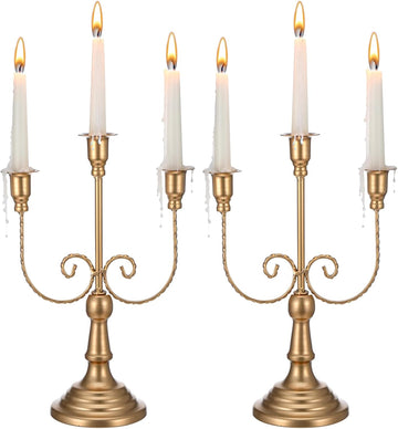 2 Pcs 3 Arm Gold Candelabra, 11.6" Metal Candle Holders Candelabra Centerpieces for Tables Theme Party Table