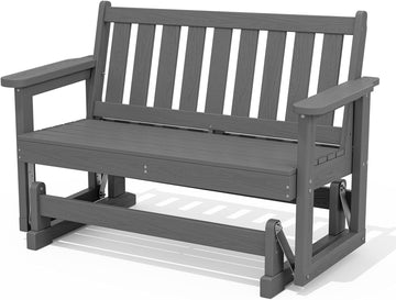 2 Person Patio Glider Bench, HDPE All Weather Swinging Bench, Grey