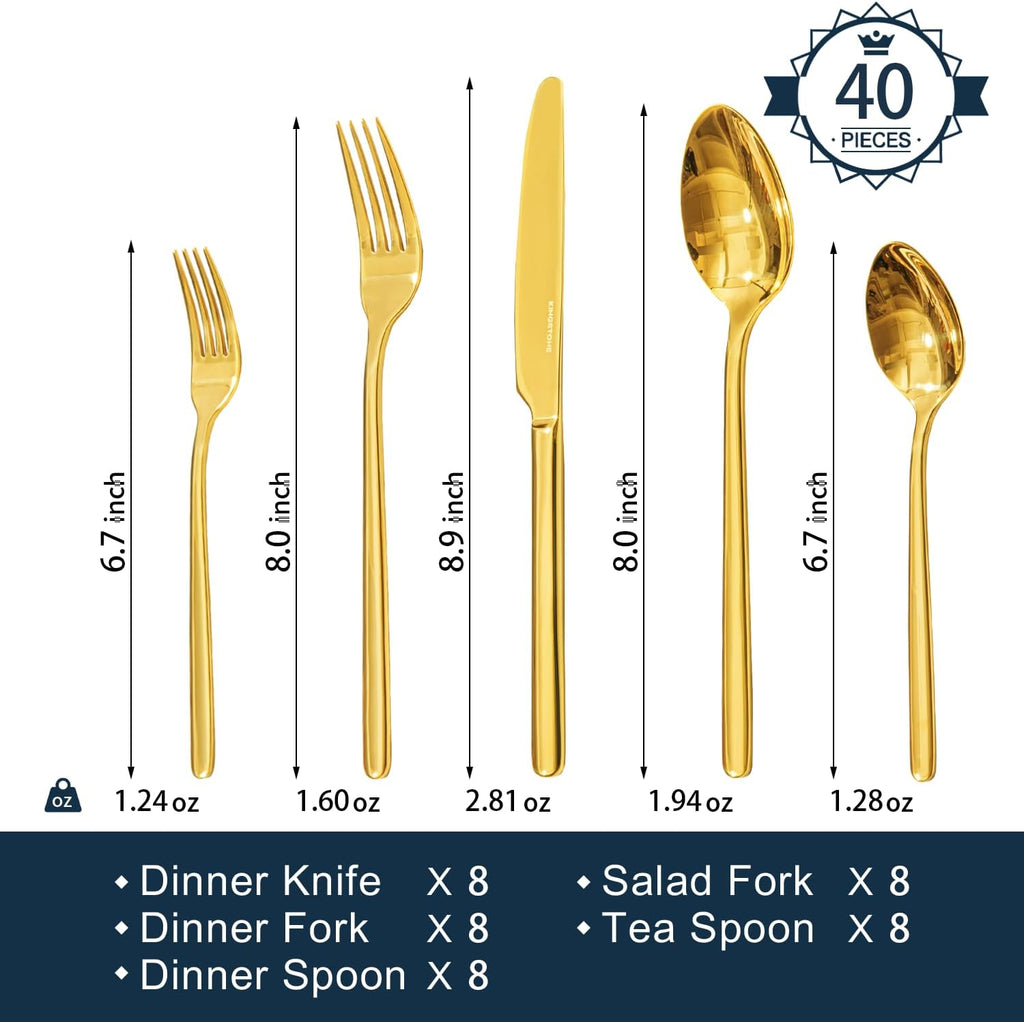 Gold Silverware Set, 40-Piece Flatware Cutlery Set for 8