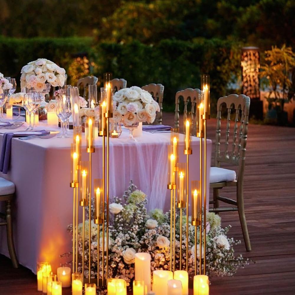 4Sets Floor Candelabra Tall 7 Arm Centerpieces, 48" Tall Metal Candlestick Holders with Acrylic Lampshade candelabros