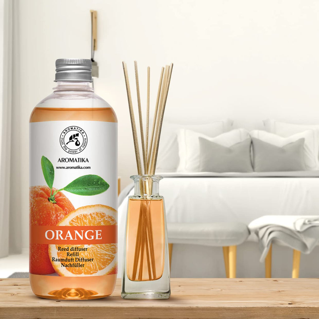 Orange Reed Diffuser Refill 17 Fl Oz (500ml) - Room Fragrance Diffuser with Natural Essential Orange Oil - Best for