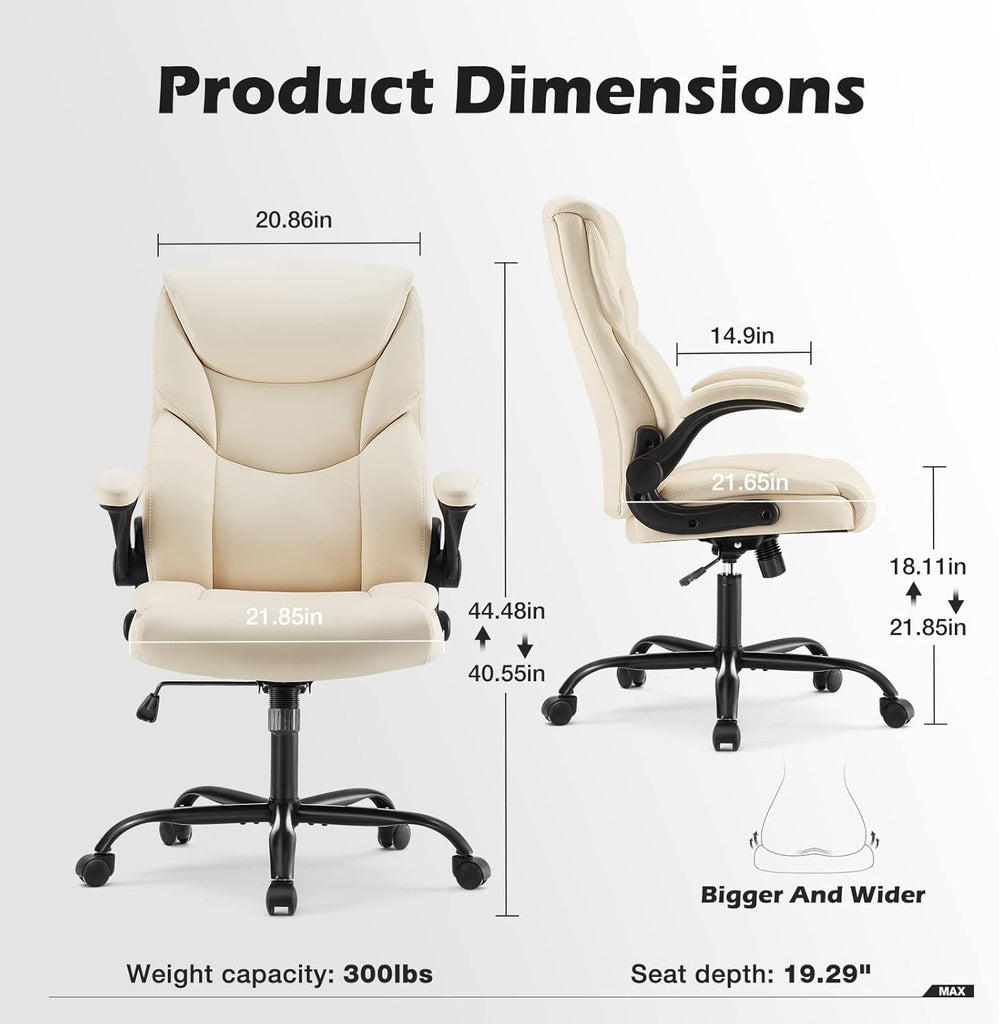 PU Leather - Ergonomic Executive Computer Desk Chairs with Adjustable Flip-up Armrest, Swivel Task Chair with Lumbar
