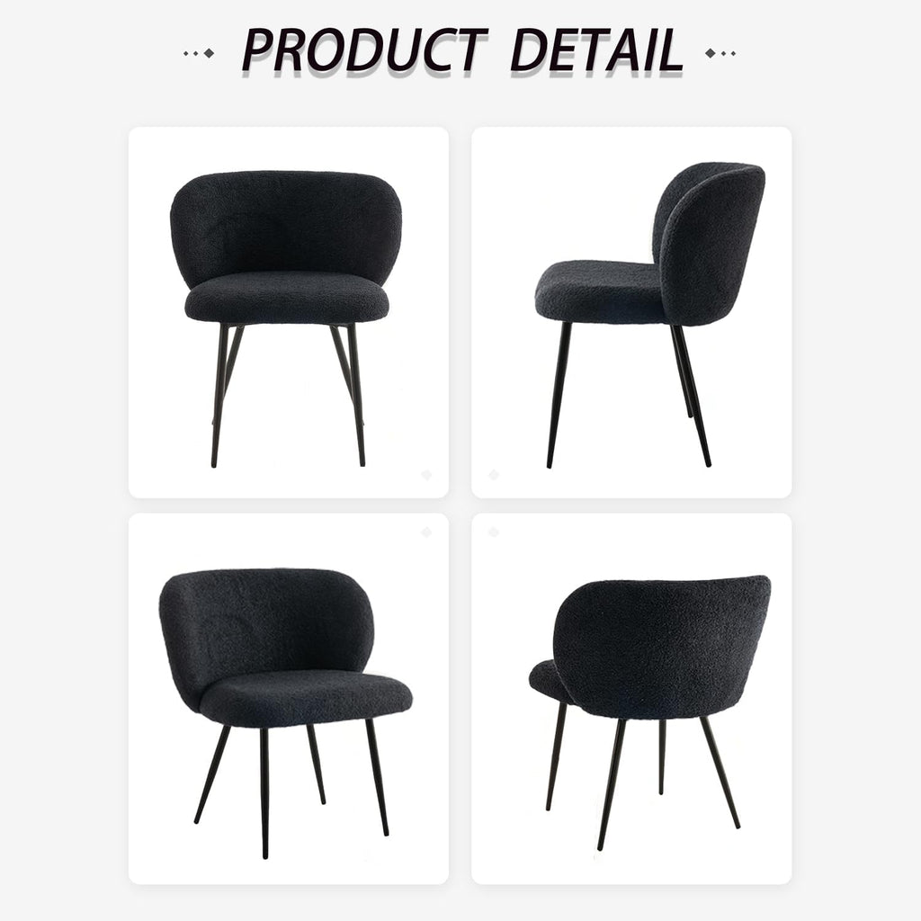Dining Chairs Set of 2, Upholstered Fabric Dining Room Chairs with Metal Legs, Farmhouse Kitchen Chairs or Modern Accent Chairs for Home, Black