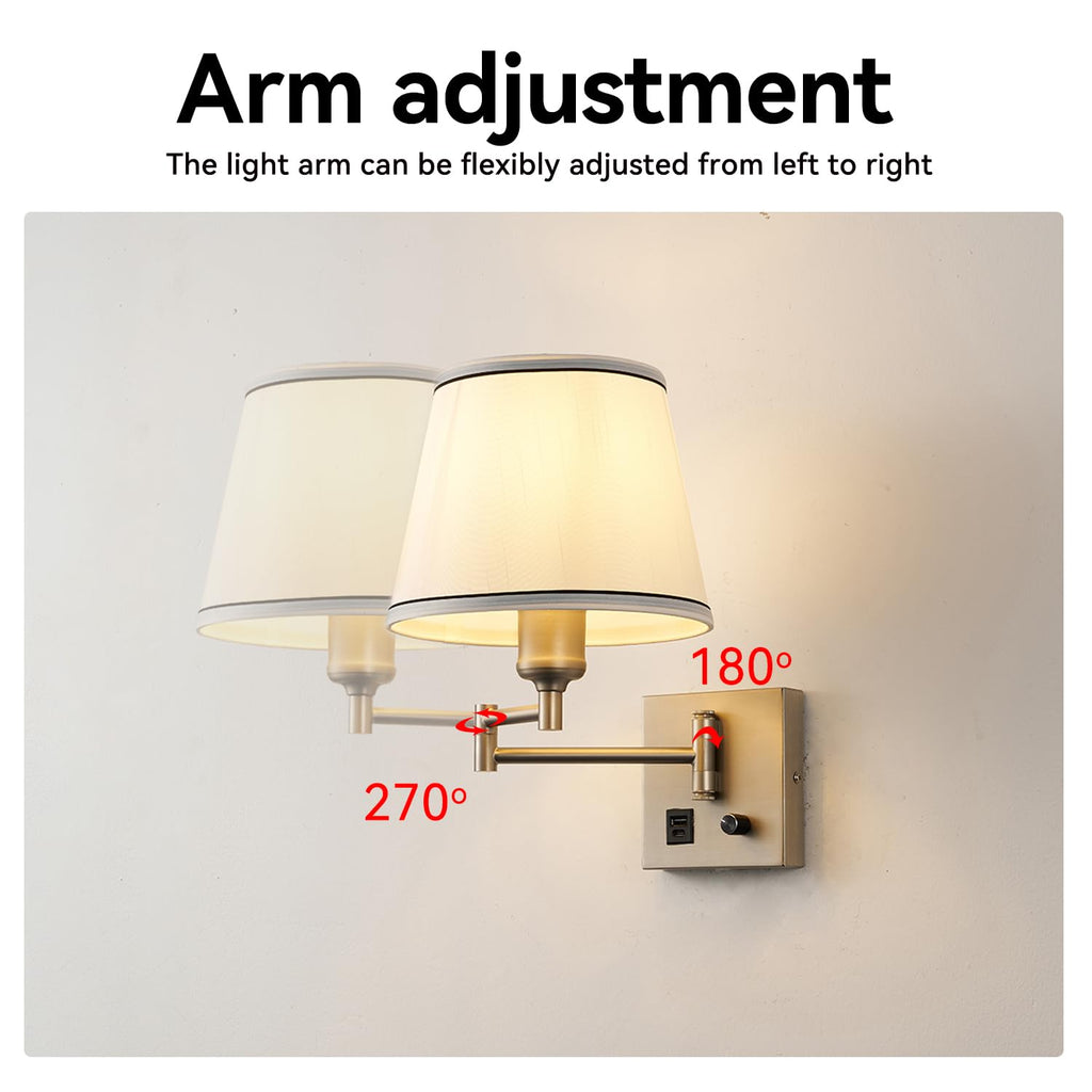 Plug-in Swing Arm Wall Sconce, Dimmable, Type-C & USB