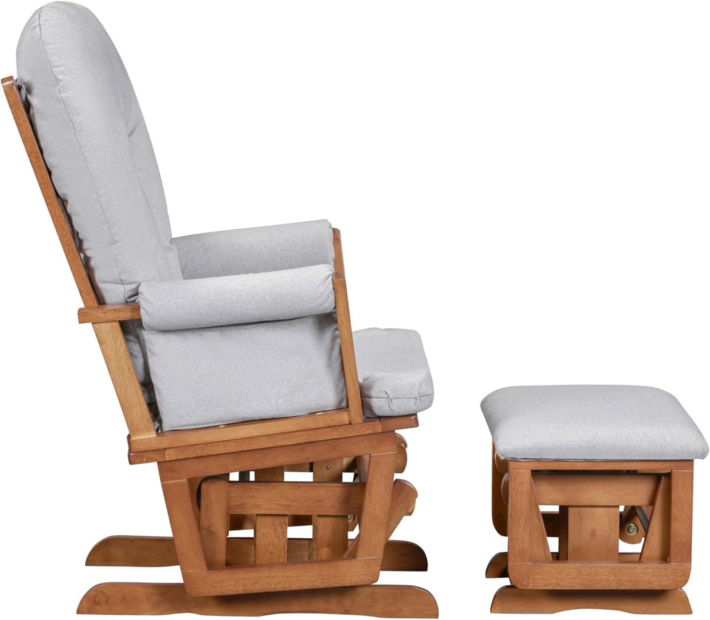 Contempo Nursery Rocking Chair with Ottoman, Wooden Glider for Baby Nursing, Smooth Gliding Rocker, Walnut Wood and