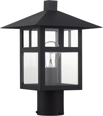 Crestlake Collection, 1 Light Satin Gold Large Outdoor Post Top Lantern with Clear Glass