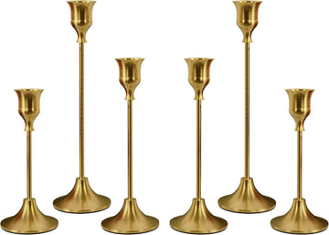 Set of 6 Brass Gold Candle Holders for Taper, Vintage Candlestick Holder Decorative Metal Candle Sticks Home Decor