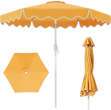 Patio Umbrella with Wavy Trim, UV-Fade-Resistant Canopy, Crank & Tilt - Mustard Yellow 9ft