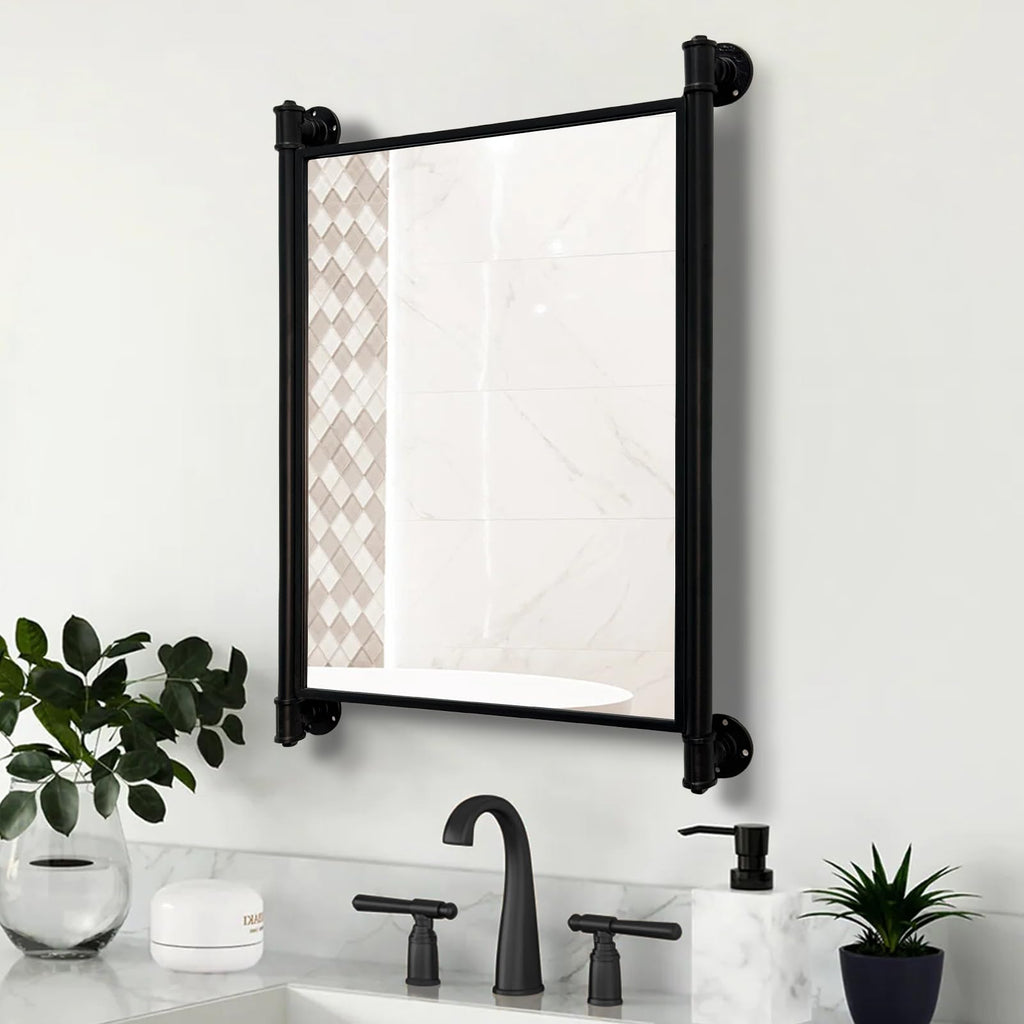 Industrial Pipe Mirror, Rustic Bathroom Mirror, Rectangle Wall Mirror