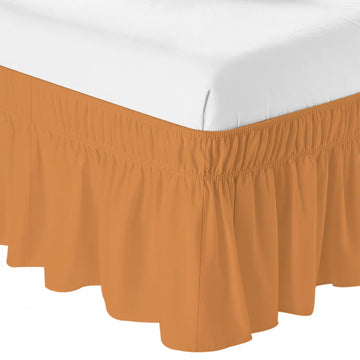 Pumpkin Orange Bed Skirt 16 Inch Drop, Adjustable Elastic Bedskirt Dust Ruffle for Bed, Autumn Solid