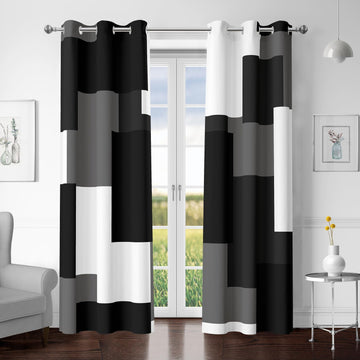 Black White Grey Blackout Curtains Living Room 96 inch