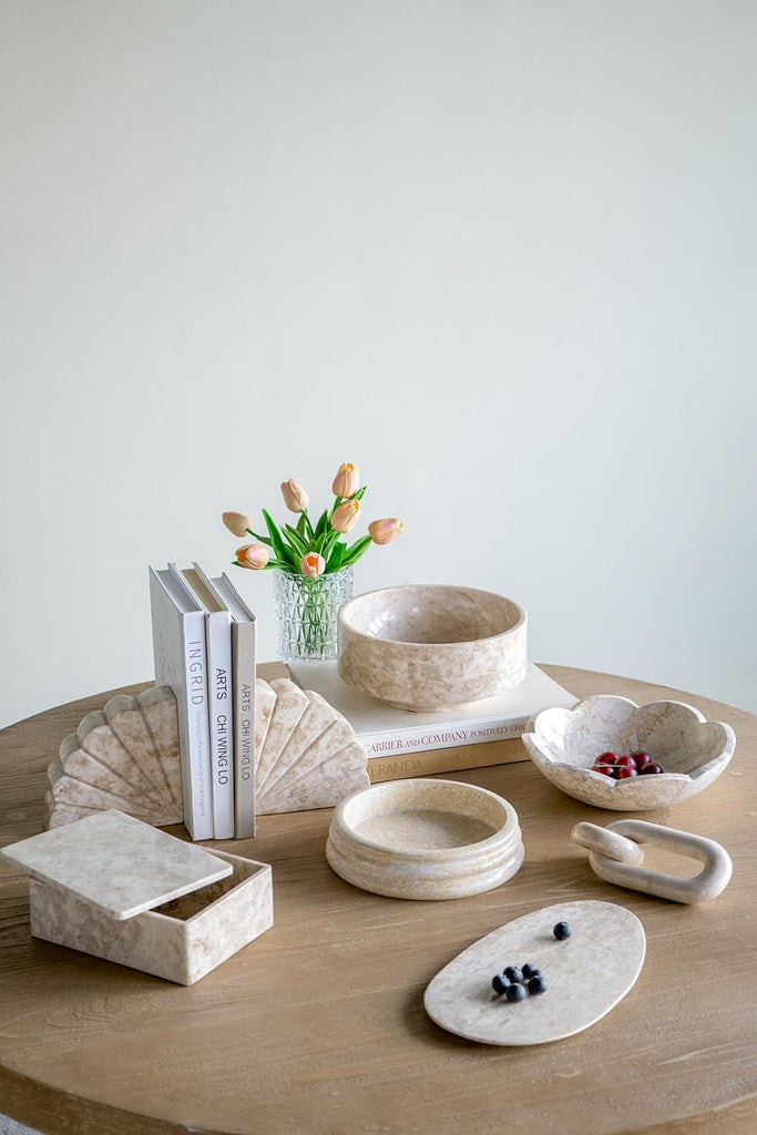 Beige Rectangular Marble Box - Decorative Storage, Home and Office Tabletop Decoration, Living Room Console Table