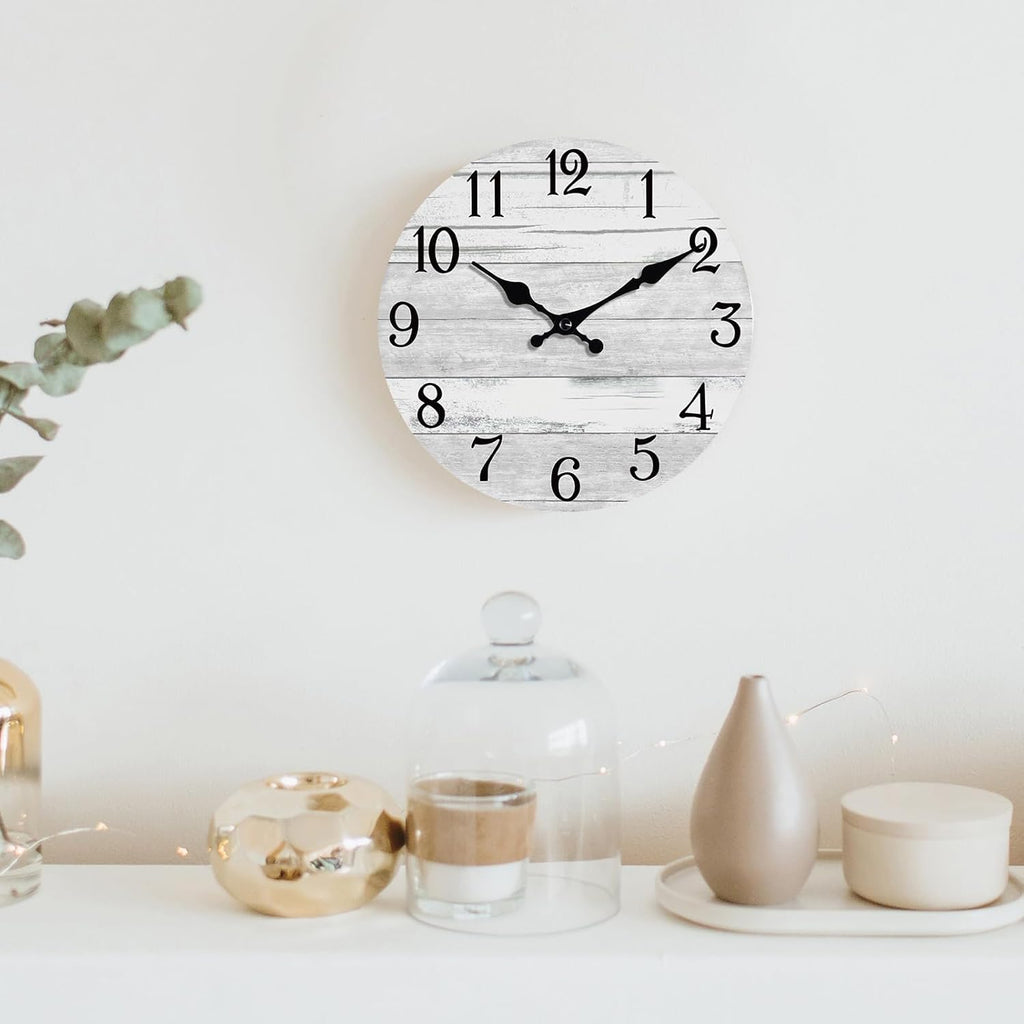 Wall Clock Battery Operated 14 Inch Large Gray Silent Non Ticking Country Rustic Design Vintage Retro Decorative