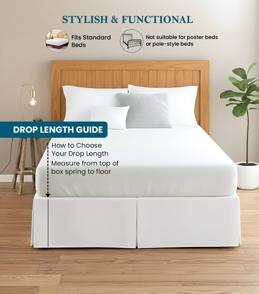 Egyptian Cotton Split Corner Bed Skirt Queen with 12" Drop Length, Platform Style with Easy Fit, Classic Tailored