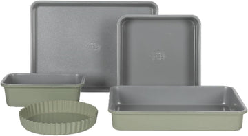 Kitchen Essential Carbon Steel Pans Bakeware Set W/Premium PFOA, PFAS, PTFE Free Grey Non stick - Juniper Green