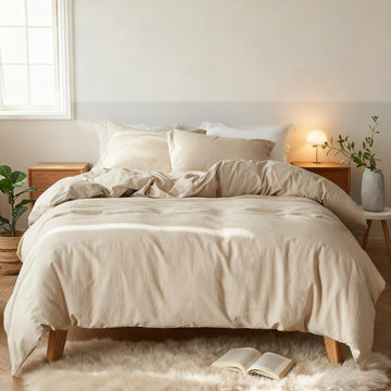 French Linen Duvet Cover Set- 104"x 92" - 3 Pieces (1 Comforter Cover, 2 Pillowcases)-Natural Flax Cotton Blend-Solid