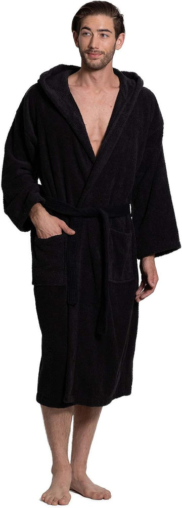 Men's Turkish Terry Cloth Robe, Thick Hooded Bathrobe