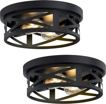 Flush Mount Ceiling Light Fixture,Black 2-Light Hallway Light Fixtures Ceiling,Light Fixtures Ceiling Mount for