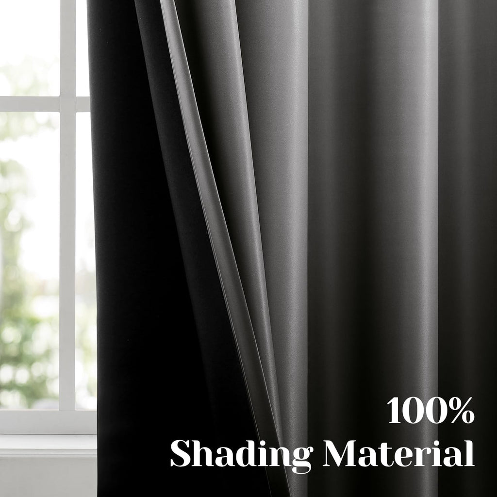 Black 100% Ombre Blackout Curtains, Room Darkening Gradient Light Blocking Thermal Insulated