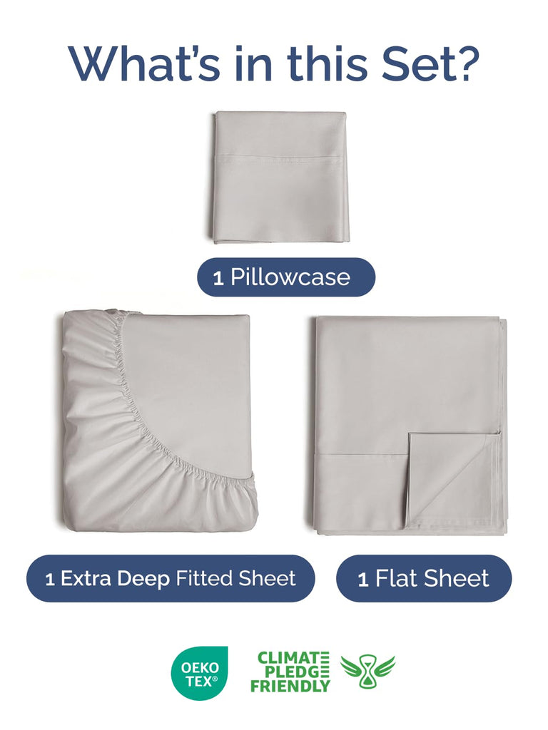 Extra Deep Sheet Set - 3 Piece Breathable Cooling Sheets - Light Grey