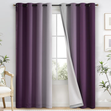100% Blackout Curtains Ombre Purple Curtains 84 Inch