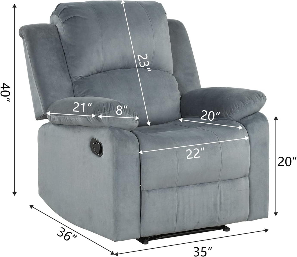 Manual Recliner Chair, Soft Fabric Overstuffed Recliner Single Sofa Chair , Heavy Duty and Safety Reclining Mechanism