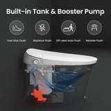 Smart Toilet with Built-In Bidet, Modern One-Piece Design with Tank, Heated Seat, Instant Warm Water, Pump-Assisted Auto Flush, Foot Sensor Operation, Air Dryer, Night Light, Digital Display