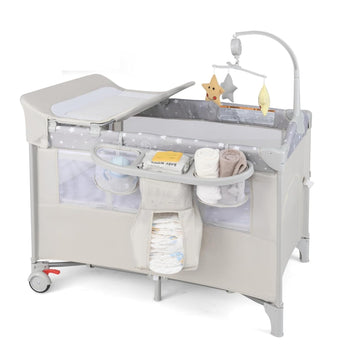 5-in-1 Pack and Play, Portable Baby Bedside Sleeper with Bassinet, U-Shaped Diaper Changer, Safety Strap, Side