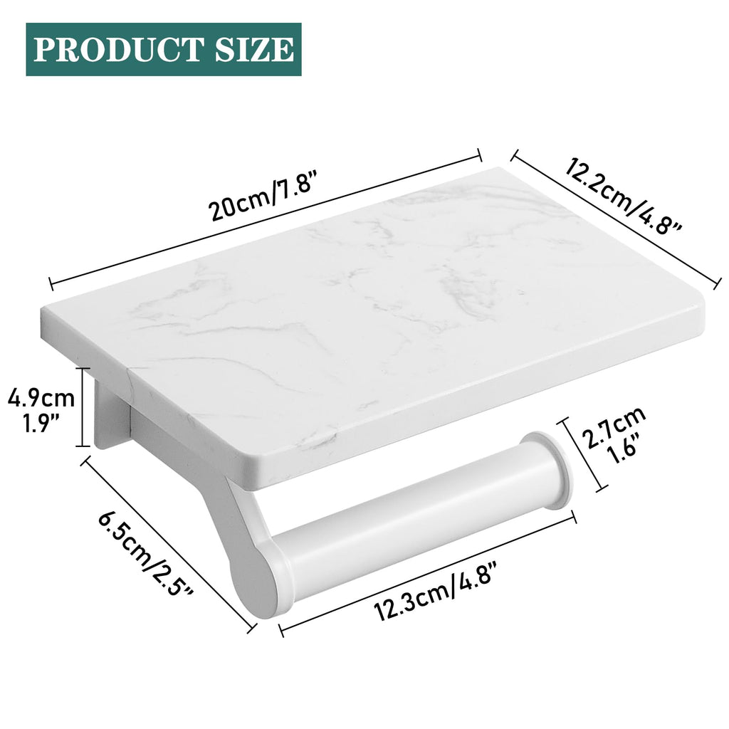 Toilet Paper Holder with Marble Shelf, Wall Mount White