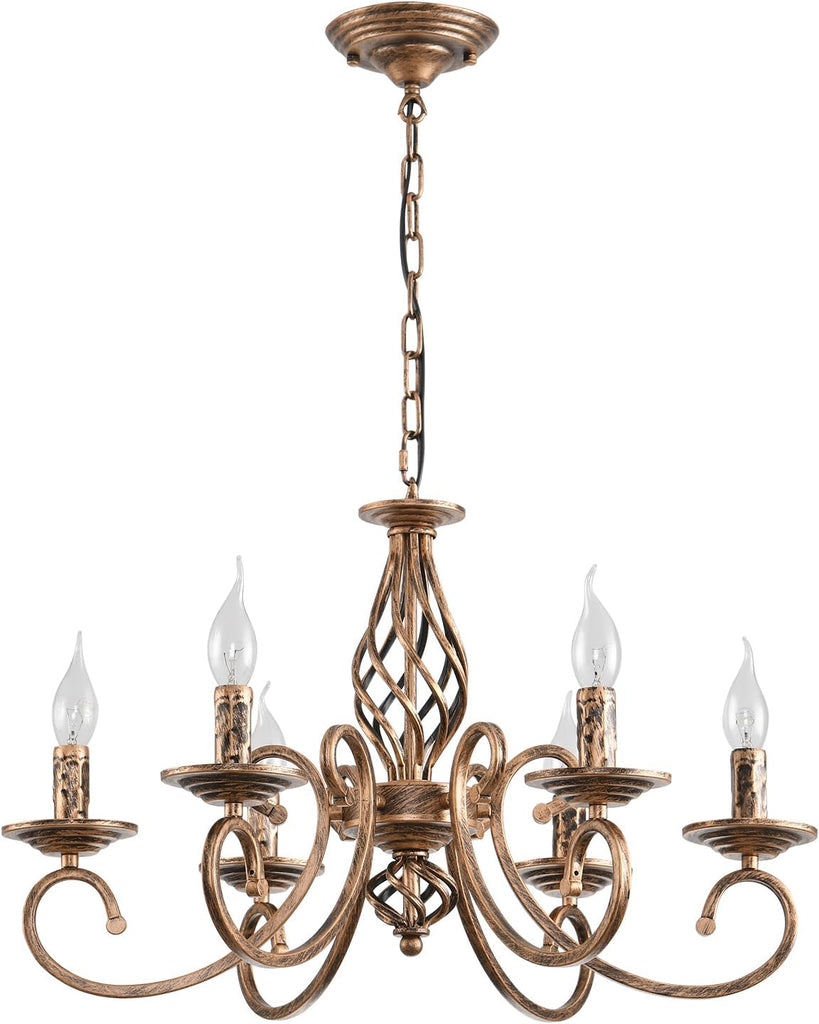 Rustic 6-Light Chandeliers,French Country Vintage Chandelier,Metal in Antique Bronze Pendant Chandelier,Pendant Light Fixture for Island Kitchen Farmhouse Dining Room Living Room