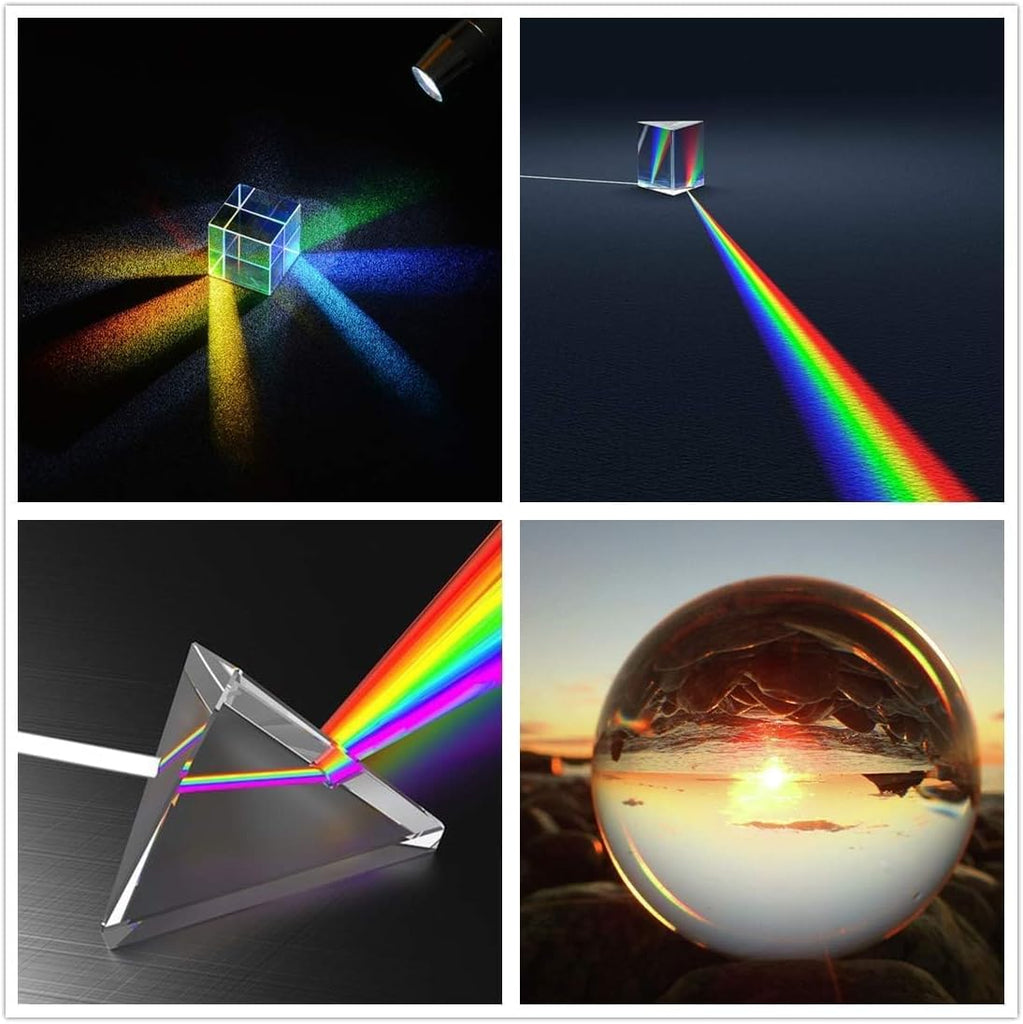 4 Pack K9 Optical Crystal Photography Prism Set for Teaching - Photography Accessory, Include 50mm Crystal Ball
