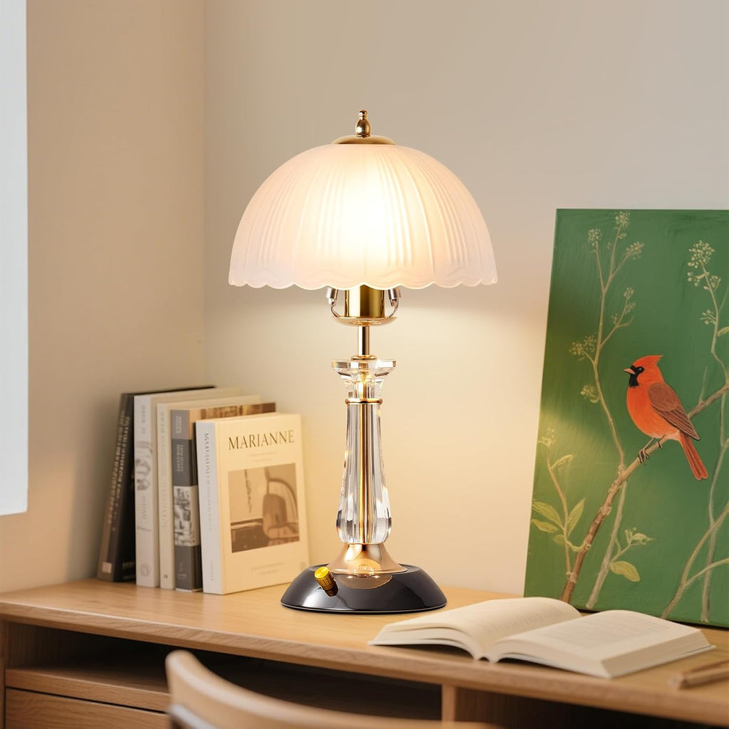 Crystal Table Lamp,Dimmable Bedside Lamp with ON/Off Switch Modern Glass Lamps Bedroom Living Room Decor (1PACK)