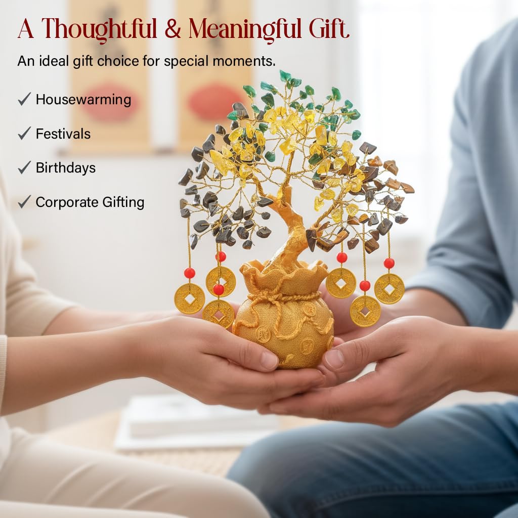 Money Wealth Crystal Tree with Artificial Coin Pot Base Bonsai for