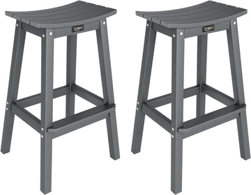 29" Outdoor Bar Stools Set of 2, HDPE Poly Lumber Bar Chairs with Footrest, Weather Resistant Patio Barstools