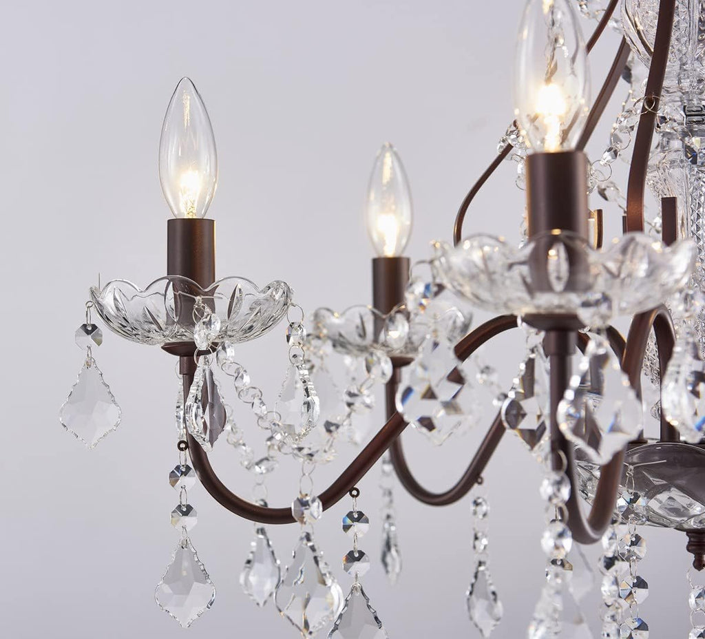 6 Light Crystal Chandelier Light Fixture Modern Chandelier Crystal Lighting, Crystal Pendant Raindrop Chandelier for Dining Room,Bedroom,Living Room,H23 x D24, 6-Light