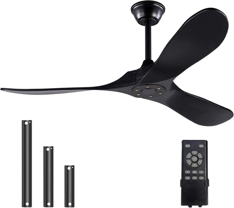 Inspired Maverick Style Solid Wood Black Ceiling Fan Without Light, 52 inch Walnut Ceiling Fan with 3 Wood Blades 6 Speeds Smart Timing Reversible DC Motor, Modern Fan for Indoor Outdoor Farmhouse/Patios A102-B0CMTK7D47