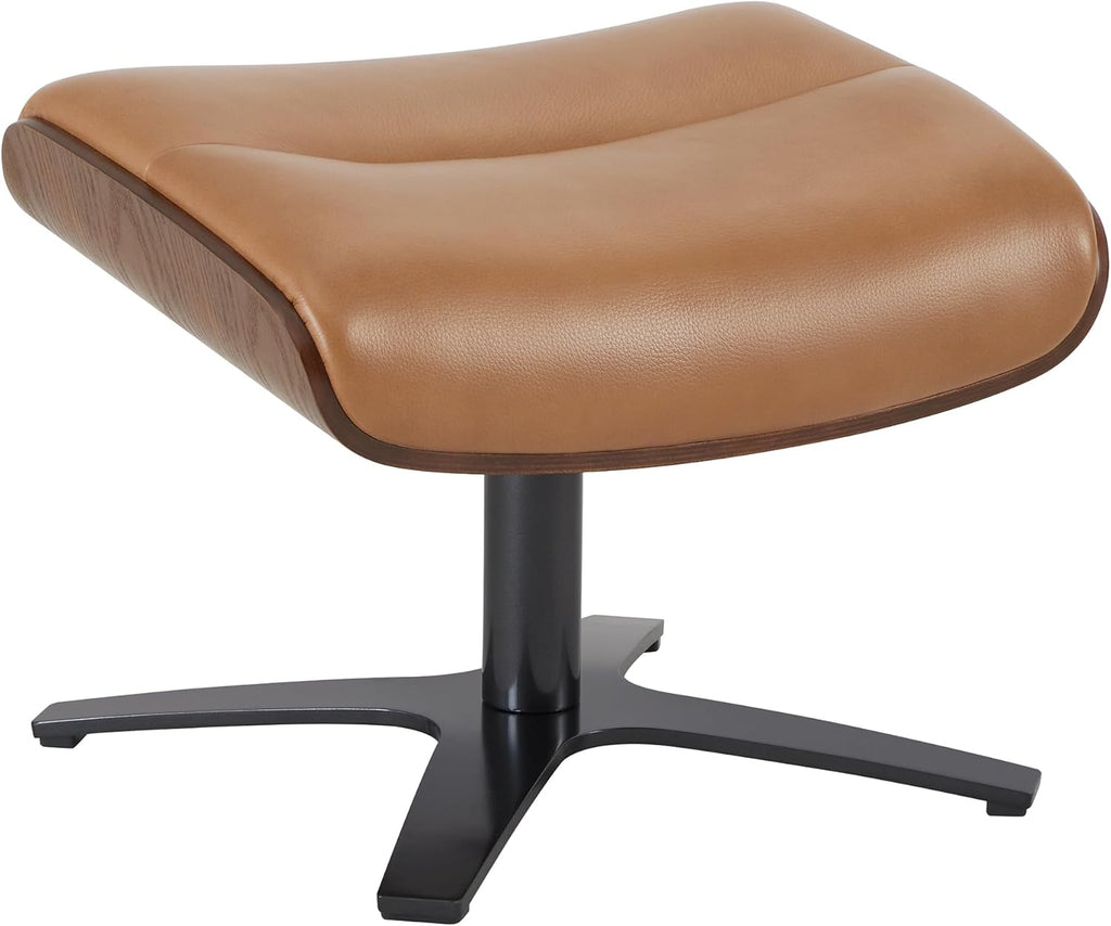 Modern Reclining Swivel Lounge Chair and Ottoman — Saddle Genuine Leather