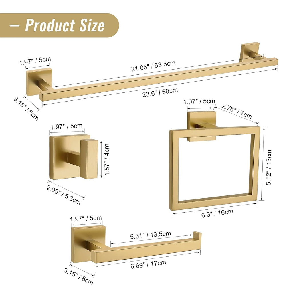 Towel Bar Set, 5-Piece Brushed Gold Bathroom Hardware Set, Gold Bathroom Accessories Set, SUS304 Stainless Steel 23.6