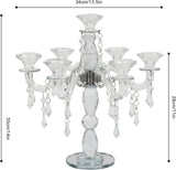 7-Arm Crystal Candle Holder, 14'' Crystal Candelabra with Crystal Pendant, Elegant Crystal Candelabra Candlestick Holder