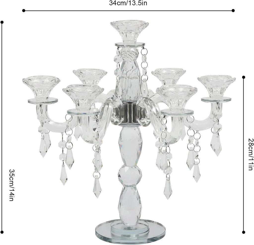 7-Arm Crystal Candle Holder, 14inch Height Clear Candelabra, Glass Detachable Wedding Centerpiece Family Dinner