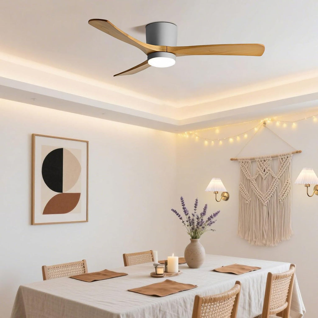 48" Quiet Ceiling Fan with LED Lights - 6 Speed Remote, 3 Color Temperatures, Modern Wood Flush Mount Ceiling Fans