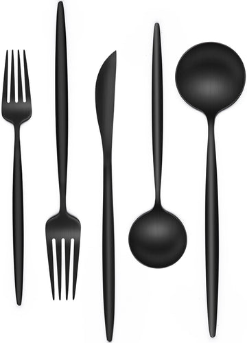 Matte Black Silverware Set 20 Piece, Stainless Steel Flatware Set Service for 4, Cutlery Utensil Sets Restaurant