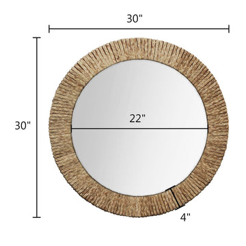 Woven Straw Round Wall Mirror, 30 inches