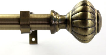 1-inch Diameter Doorknob Adjustable Single Drapery Curtain Rod, Antique Brass