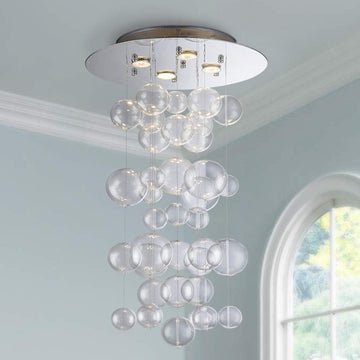 Modern Glass Raindrop Chandelier Lighting Flush Mount LED Ceiling Light Fixture Pendant Lamp for Dining Room Bathroom Bedroom Livingroom 4 GU10 Bulbs Required H31 X D20