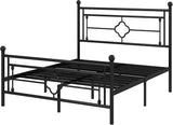 Queen Metal Platform Bed Frame with Victorian Vintage Headboard and Footboard/Mattress Foundation/Under Bed Storage/No