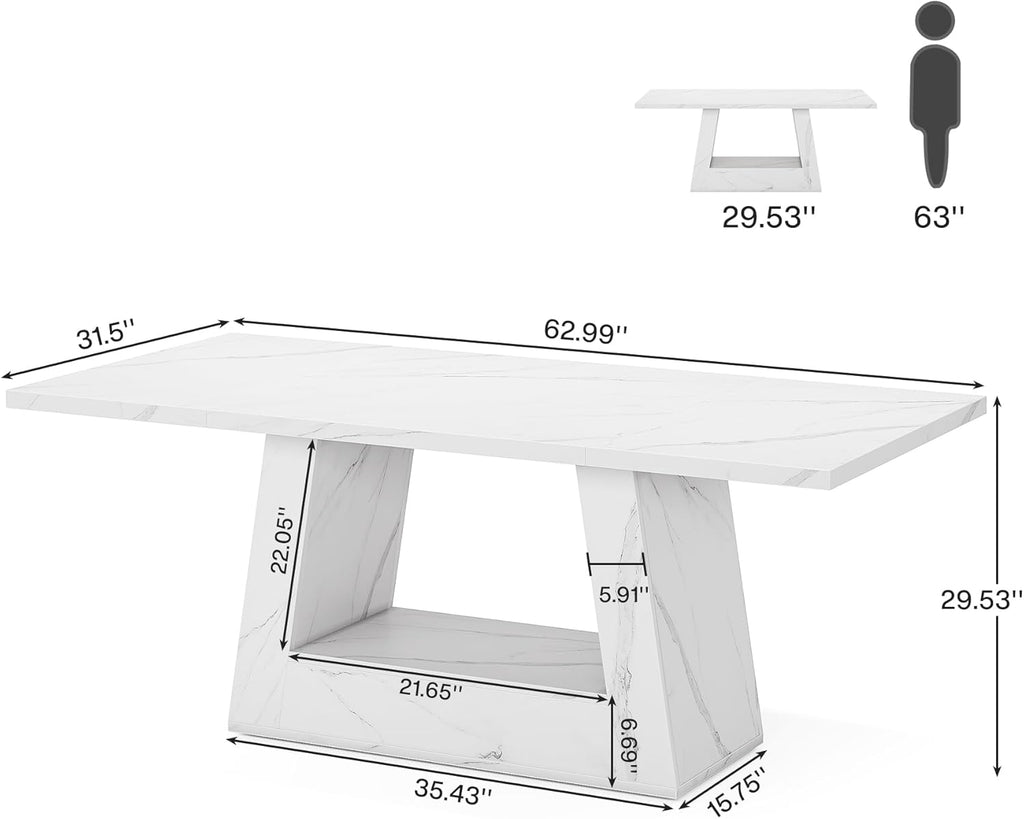 Modern Computer Desk, 63-Inch Large Office Desk Workstation, Simple Style Executive Desk Study Table with Sturdy Base