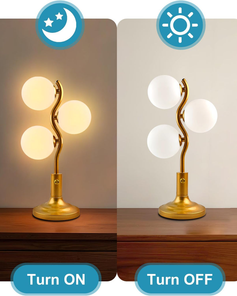 Mid Century Globe Table Lamp Dimmable Modern 3 Lights Gold Desk Lamp 3000K Warmwhite Bedside Table Lamp Living Room